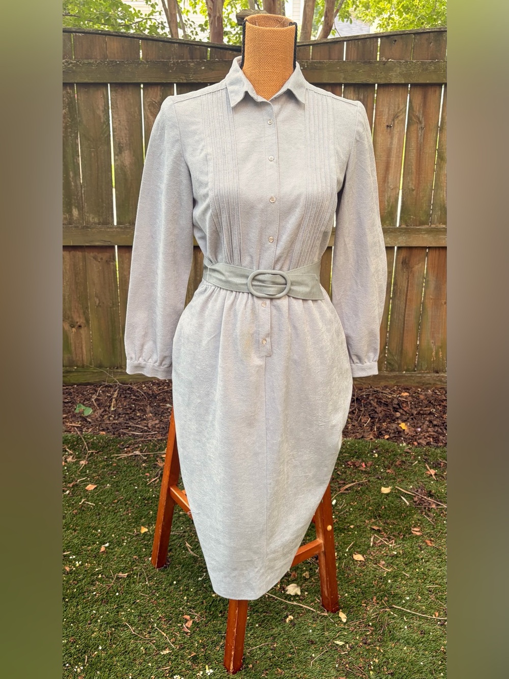 Vintage California Girl Blue Pintuck Shirt Dress Midi 70s 80s